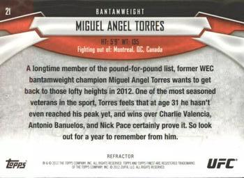 2012 Finest UFC - Refractors #21 Miguel Angel Torres Back