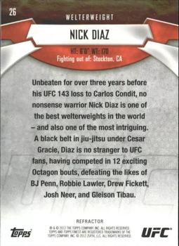 2012 Finest UFC - Refractors #26 Nick Diaz Back