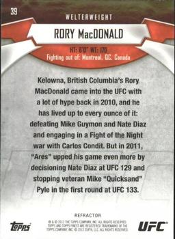 2012 Finest UFC - Refractors #39 Rory MacDonald Back