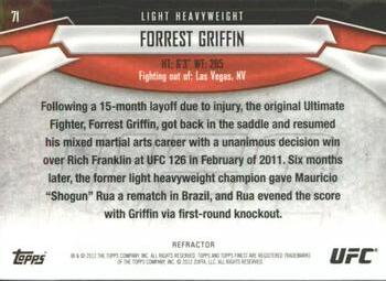 2012 Finest UFC - Refractors #71 Forrest Griffin Back