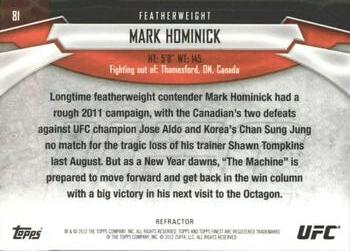 2012 Finest UFC - Refractors #81 Mark Hominick Back