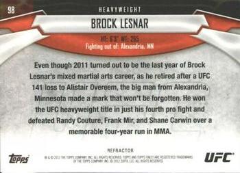2012 Finest UFC - Refractors #98 Brock Lesnar Back