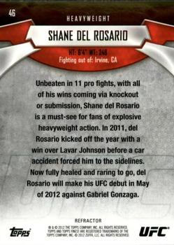 2012 Finest UFC - Refractors Gold #46 Shane Del Rosario Back