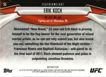 2012 Finest UFC - Refractors Gold #55 Erik Koch Back