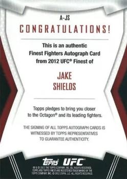 2012 Finest UFC - Autographs #A-JS Jake Shields Back