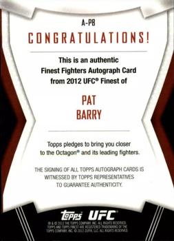2012 Finest UFC - Autographs #A-PB Pat Barry Back
