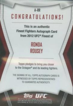 2012 Finest UFC - Autographs #A-RR Ronda Rousey Back