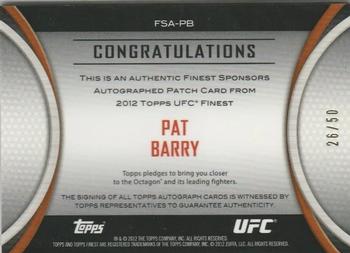 2012 Finest UFC - Sponsor Patch Autographs #FSA-PB Pat Barry Back