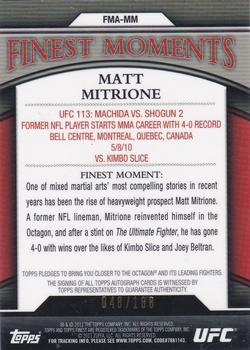 2011 Finest UFC - Finest Moments Autographs #FMA-MM Matt Mitrione Back
