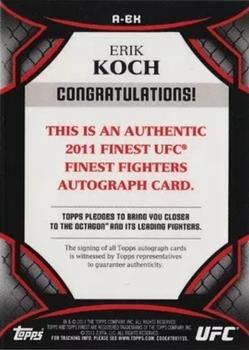 2011 Finest UFC - Autographs #A-EK Erik Koch Back