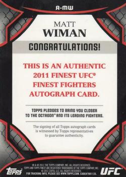 2011 Finest UFC - Autographs #A-MW Matt Wiman Back