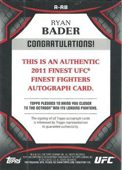 2011 Finest UFC - Autographs #A-RB Ryan Bader Back