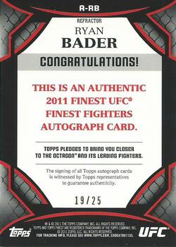 2011 Finest UFC - Autographs Refractors Gold #A-RB Ryan Bader Back