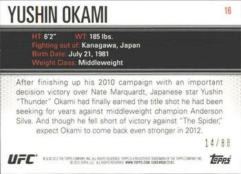 2012 Topps UFC Knockout - Green #16 Yushin Okami Back