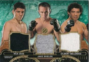 2012 Topps UFC Knockout - Triple Threads Relics Combos #TTCR-DSM Nate Diaz / Jake Shields / Gilbert Melendez Front