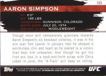 2010 Topps UFC Knockout - Gold #103 Aaron Simpson Back