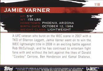 2010 Topps UFC Knockout - Gold #118 Jamie Varner Back
