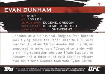 2010 Topps UFC Knockout - Silver #91 Evan Dunham Back