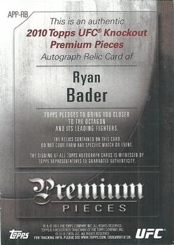 2010 Topps UFC Knockout - Premium Pieces Autograph Version #APP-RB Ryan Bader Back