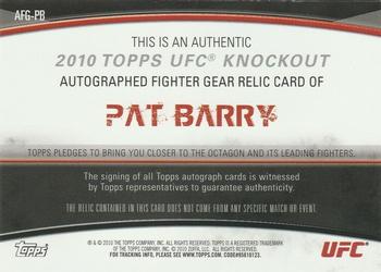 2010 Topps UFC Knockout - Autograph Fighter Relic #AFG-PB Pat Barry Back