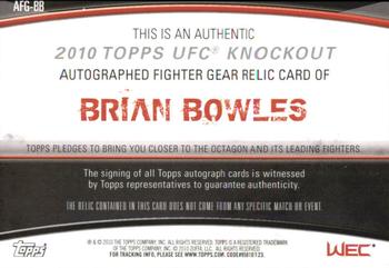 2010 Topps UFC Knockout - Autograph Fighter Relic Green #AFG-BB Brian Bowles Back