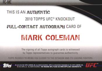 2010 Topps UFC Knockout - Full-Contact Autographs #FC-MC Mark Coleman Back
