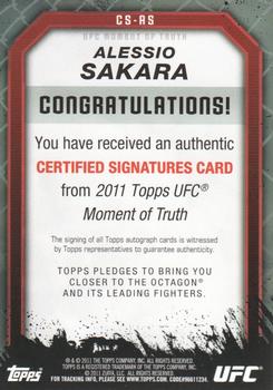 2011 Topps UFC Moment of Truth - Certified Signatures #CS-AS Alessio Sakara Back