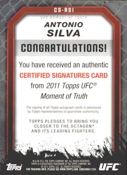 2011 Topps UFC Moment of Truth - Certified Signatures #CS-ASI Antonio Silva Back