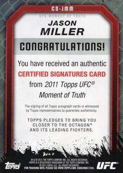 2011 Topps UFC Moment of Truth - Certified Signatures #CS-JMM Jason Miller Back