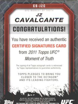 2011 Topps UFC Moment of Truth - Certified Signatures #CS-JZC JZ Cavalcante Back