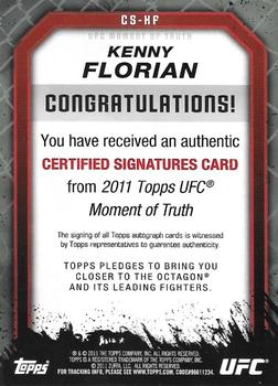 2011 Topps UFC Moment of Truth - Certified Signatures #CS-KF Kenny Florian Back