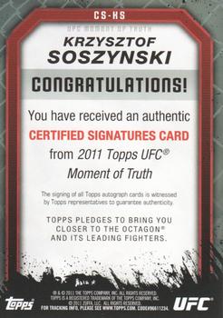 2011 Topps UFC Moment of Truth - Certified Signatures #CS-KS Krzysztof Soszynski Back