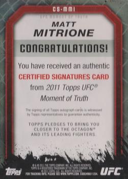 2011 Topps UFC Moment of Truth - Certified Signatures #CS-MMI Matt Mitrione Back