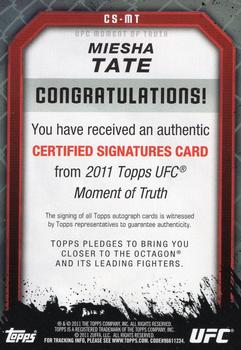 2011 Topps UFC Moment of Truth - Certified Signatures #CS-MT Miesha Tate Back