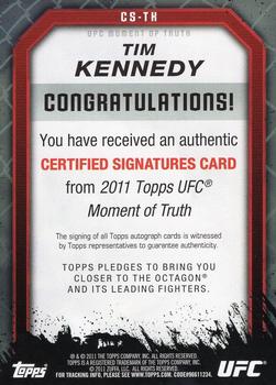 2011 Topps UFC Moment of Truth - Certified Signatures #CS-TK Tim Kennedy Back