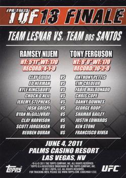 2011 Topps UFC Moment of Truth - Fight Poster Review #FPR-TUF13 TUF 13 Finale Team Lesnar vs. Team dos Santos Back