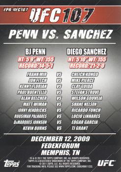 2011 Topps UFC Moment of Truth - Fight Poster Review #FPR-UFC107 UFC 107 Penn vs. Sanchez Back