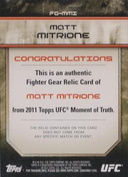 2011 Topps UFC Moment of Truth - Fighter Gear #FG-MMI Matt Mitrione Back