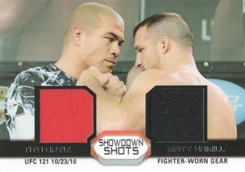2011 Topps UFC Moment of Truth - Showdown Shots Dual Relics #SSDR-OH Tito Ortiz / Matt Hamill Front