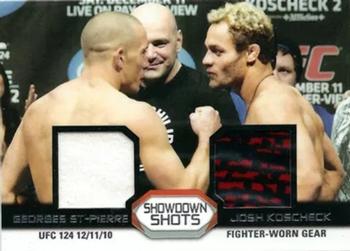 2011 Topps UFC Moment of Truth - Showdown Shots Dual Relics #SSDR-SK Georges St. Pierre / Josh Koscheck Front