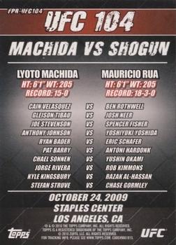 2010 Topps UFC - Fight Poster Review #FPR-UFC104 UFC 104 / Lyoto Machida / Mauricio Rua / Cain Velasquez / Ben Rothwell Back