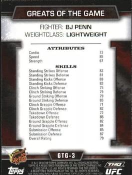2010 Topps UFC - Greats of the Game #GTG-3 BJ Penn Back