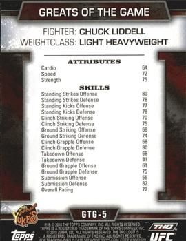 2010 Topps UFC - Greats of the Game #GTG-5 Chuck Liddell Back