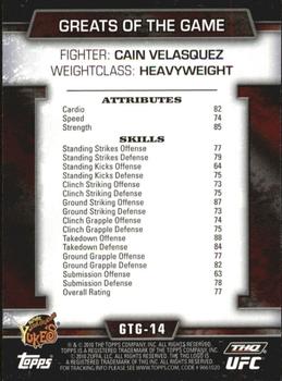 2010 Topps UFC - Greats of the Game #GTG-14 Cain Velasquez Back