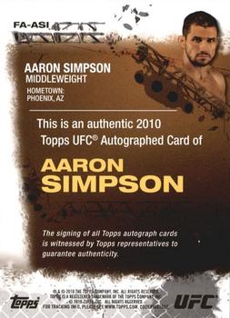 2010 Topps UFC - Autograph #FA-ASI Aaron Simpson Back