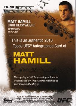 2010 Topps UFC - Autograph #FA-MHA Matt Hamill Back
