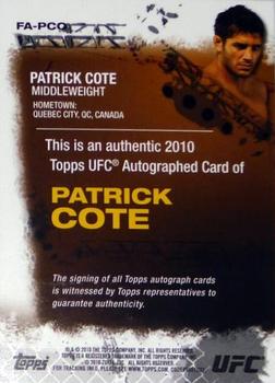 2010 Topps UFC - Autograph #FA-PCO Patrick Cote Back