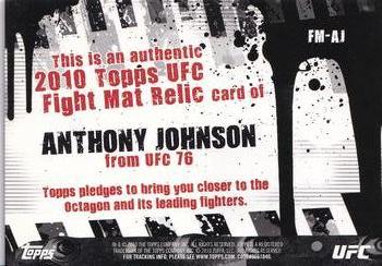 2010 Topps UFC - Fight Mat Relic #FM-AJ Anthony Johnson Back