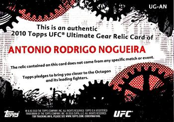 2010 Topps UFC - Ultimate Gear Relic #UG-AN Antonio Rodrigo Nogueira Back