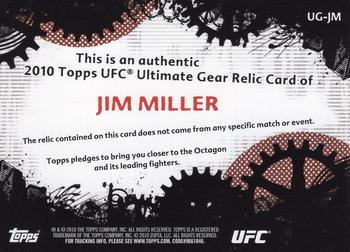 2010 Topps UFC - Ultimate Gear Relic #UG-JM Jim Miller Back